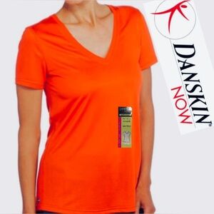 NWT DANSKIN NOW Neon V-Neck Semi-Fitted Performance Tee XS